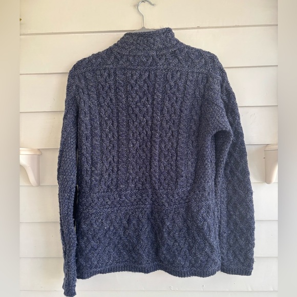 Inis Crafts Blue Marled Merino Wool Sweater Full Zip Sweater Size Medium - Picture 9 of 10
